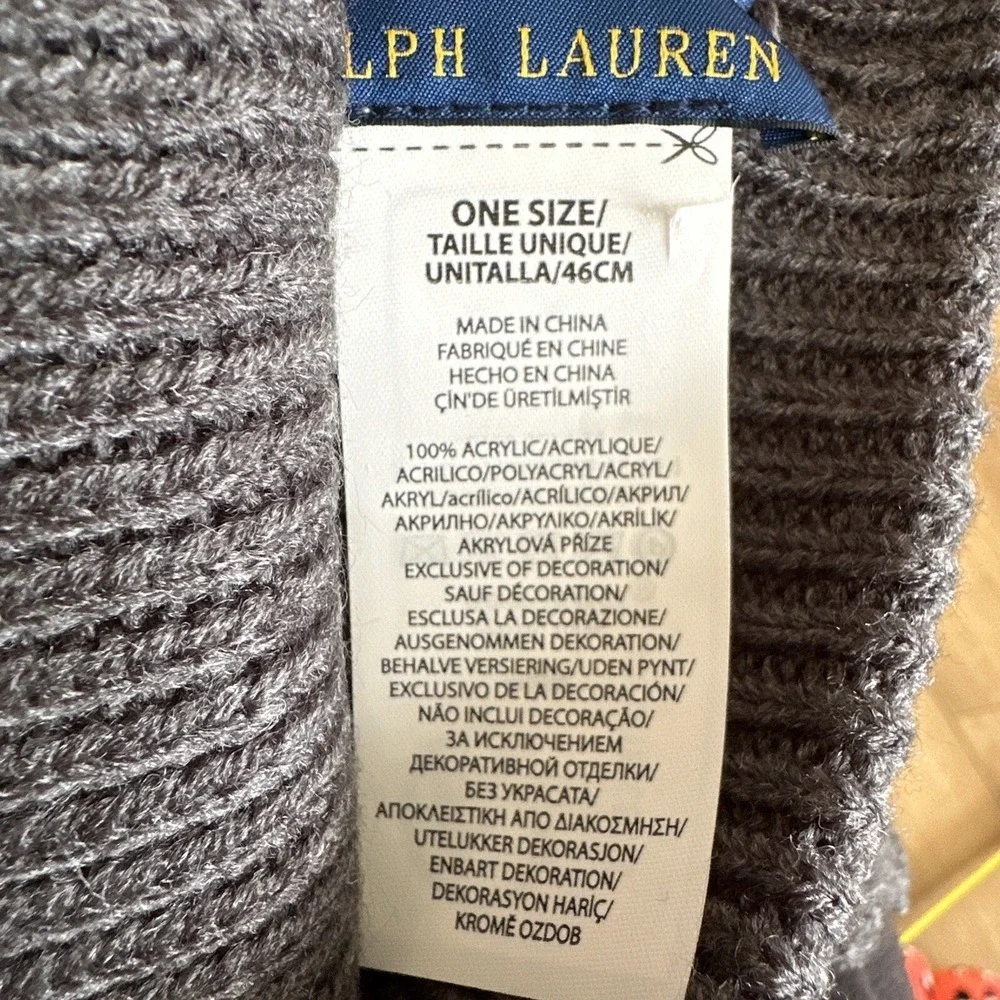 Polo Ralph Lauren Hat & Scarf Set Gray & Navy Blue, Embroidered Pony BRAND‎ NEW